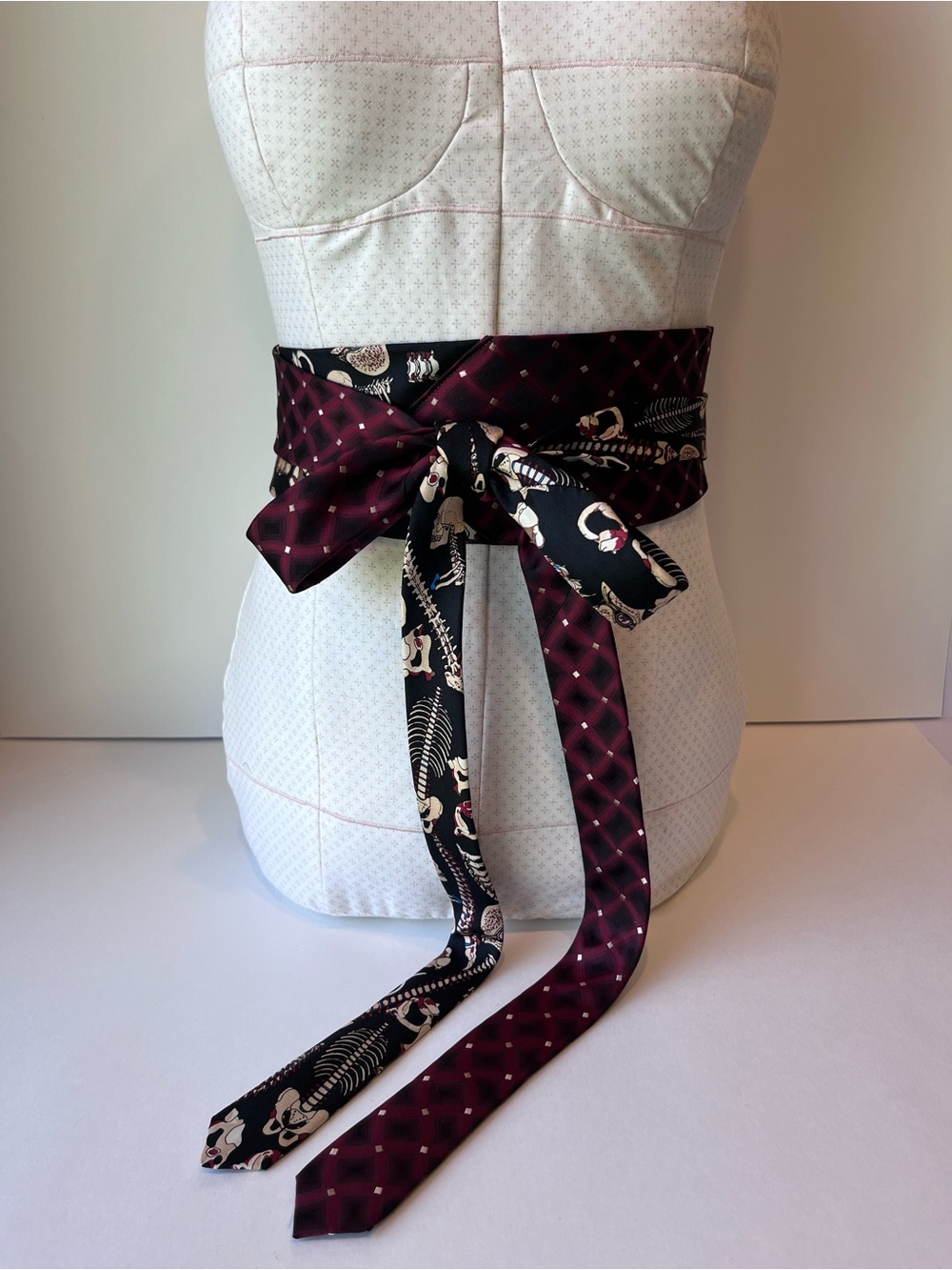 Upcycled Obi Belt Men’s Silk Tie Skeleton Halloween
